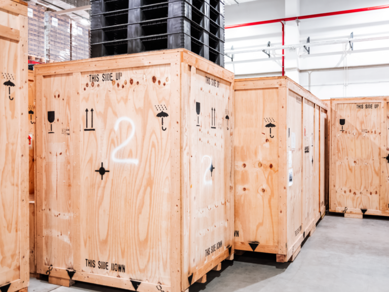 Shipping crates in a warehouse